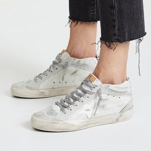 Golden Goose Mid Star in White/Silver Zebra